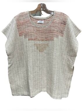 Handwoven tunic womens vest One Size neutral oatmeal metallic Artisan